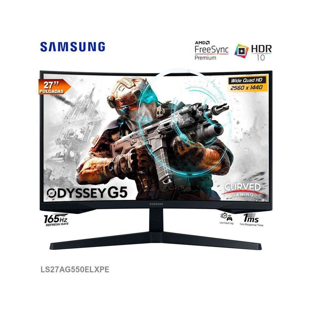 MONITOR GAMING SAMSUMG LS27AG550ELXPE 27' 2K 1440p 165hz 1Ms HDR1O FreeSync PREMIUN