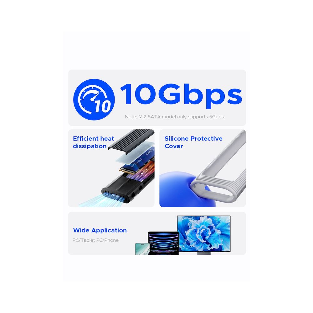 ENCLOSURE ORICO SSD M.2 10Gbps DUAL NVMe  CON FUNDA SILICONA USB-C ABS