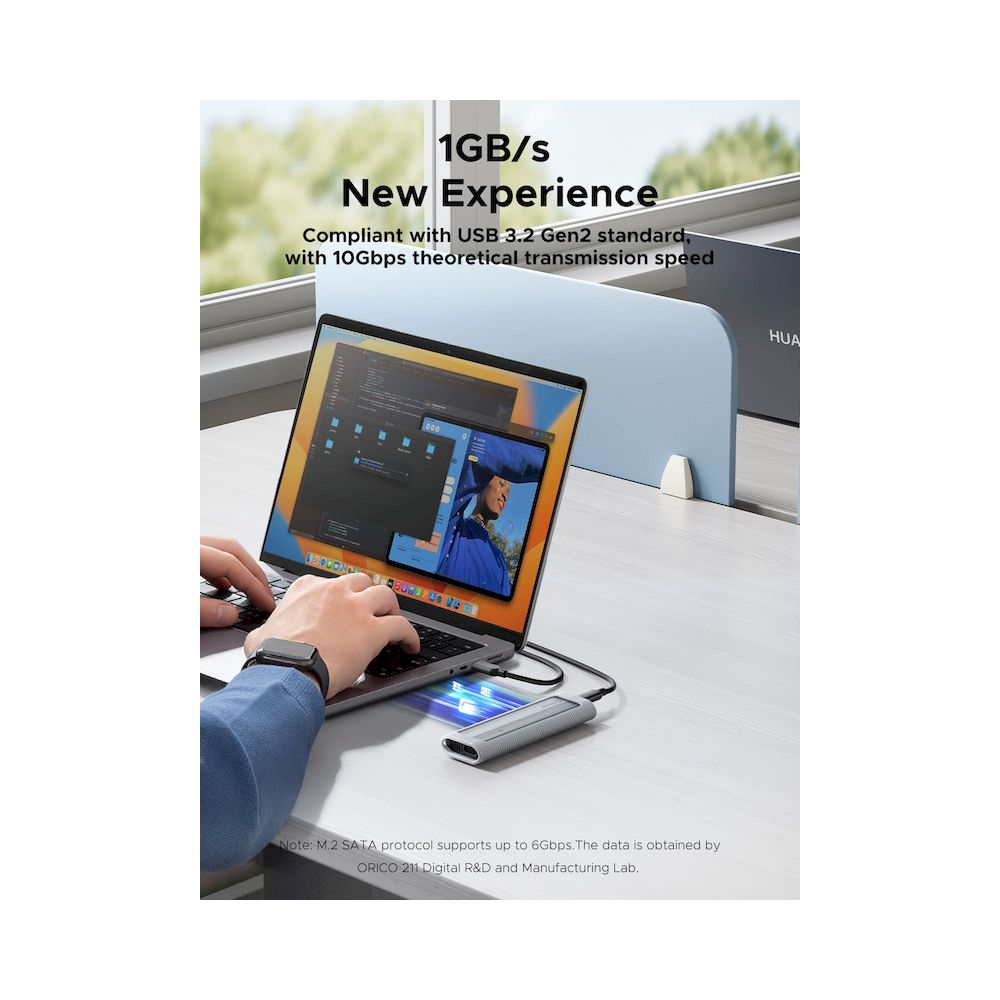 ENCLOSURE ORICO SSD M.2 10Gbps DUAL NVMe  CON FUNDA SILICONA USB-C ABS