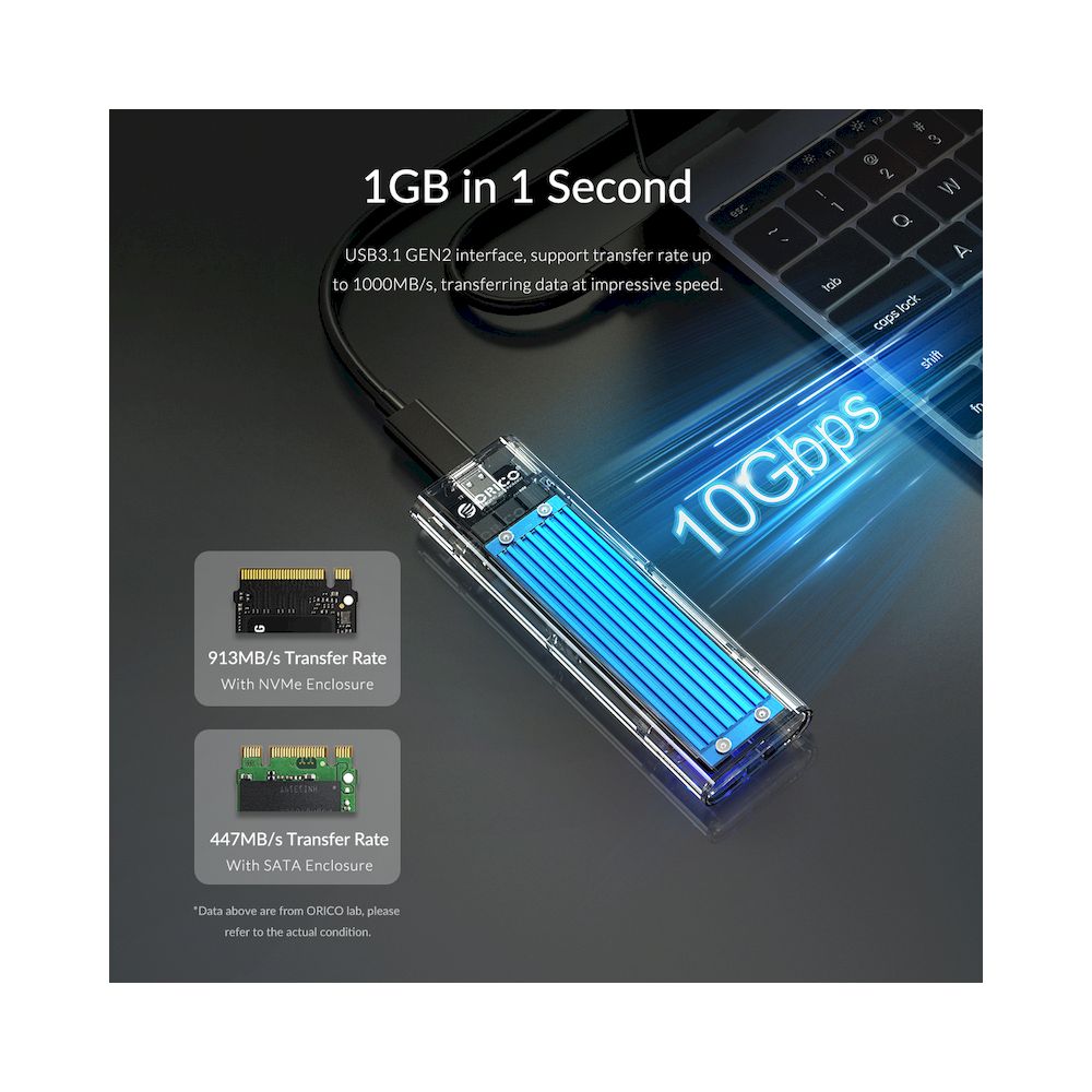 ORICO NVME M.2 USB3.1 Gen2 10Gbps Caja SSD externa transparente