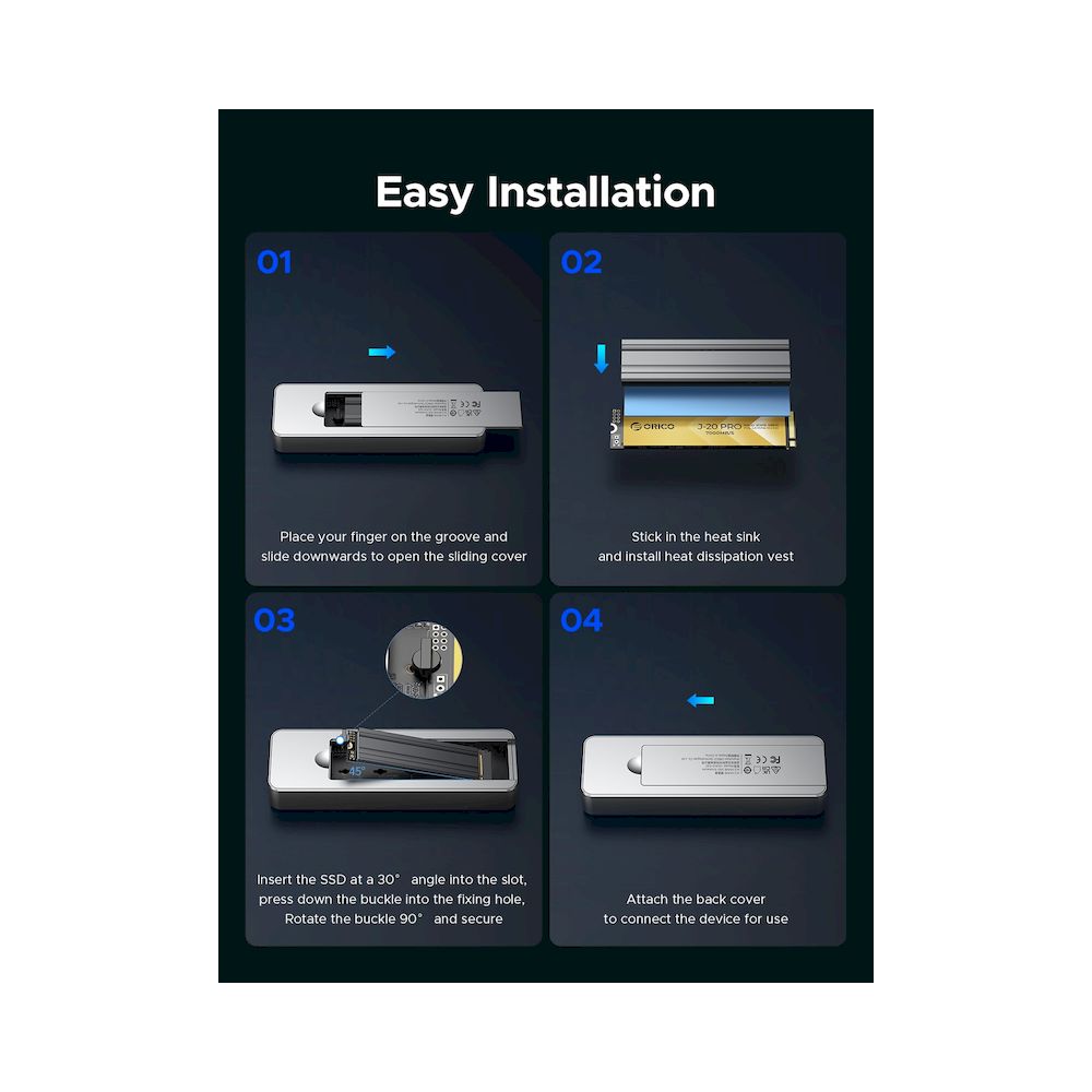 ENCLOSURE SSD USB4 M.2 nvme ORICO DE ALUMINIO 40Gbps RGB CON VENTILADOR 8TB MAX. (MODEL  OUM2-U4)