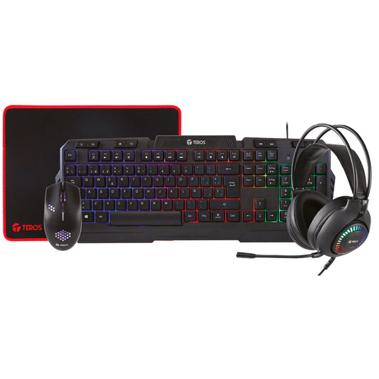 COMBO TEROS TE-4063N MULTIMEDIA ESPAÑOL SENSOR OPTICO MOUSE + TECLADO + MOUSE PAD + AUDIFONOS
