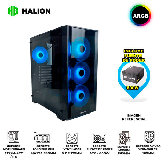 Case GAMER HALION ARIES 10 ATX ARIES 10 C/FUENTE 600W SOPORTA REF. LIQUIDA