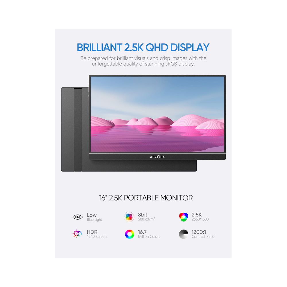 MONITOR PORTÁTIL ARZOPA ZR1C 16" 2560x1600 IPS USB-C HDMI