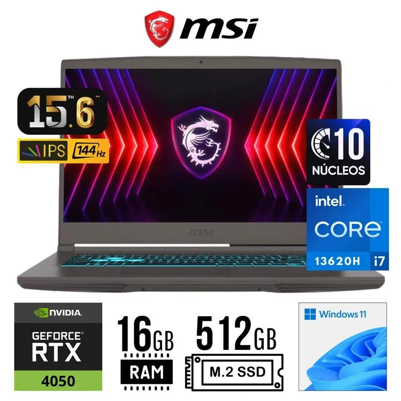 LAPTOP MSI GAMER THIN 15 B13VE CORE I7 13620H 16GB RAM 512GB SSD NVIDIA RTX4050 6GB FULL HD 144HZ IPS 15.6' (9S7-16R831-3264)