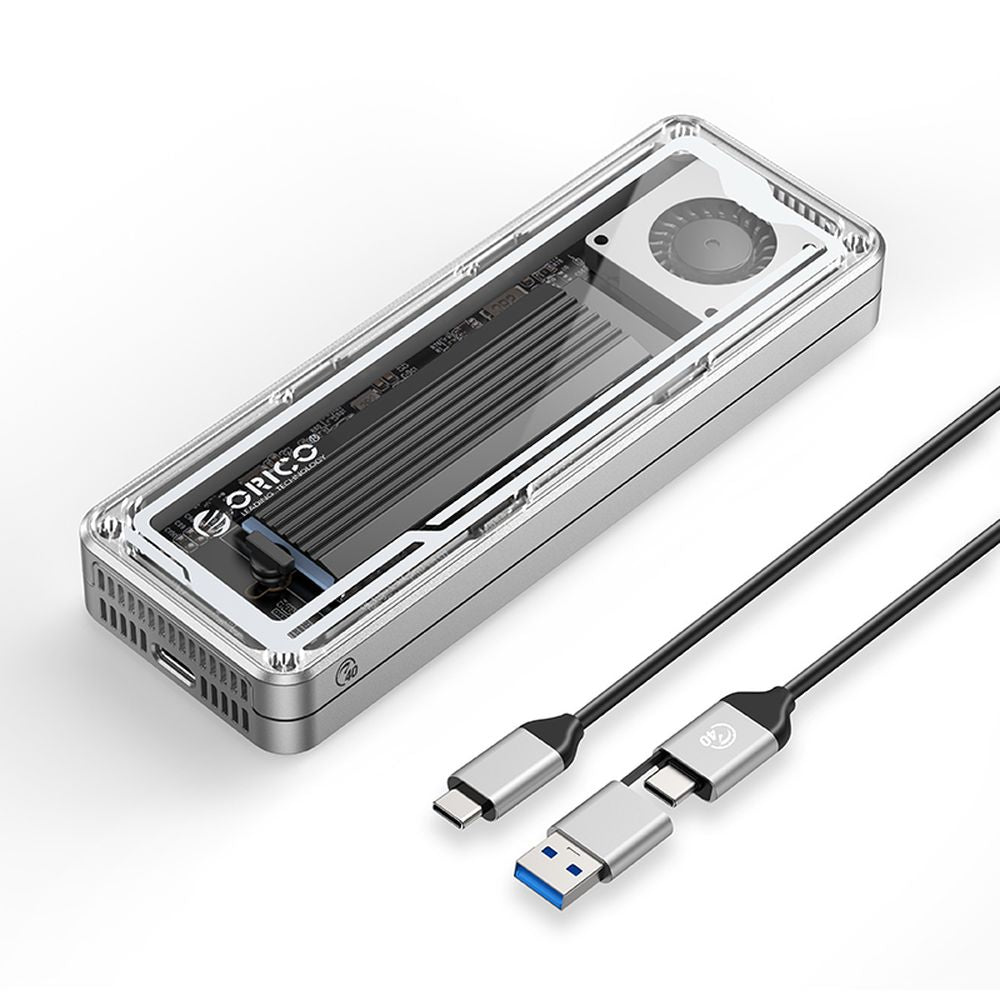 ENCLOSURE ORICO 40GBPS CON CAJA ALUMINIO TRANSPARENTE SOPORTA MAX. 8TB PCIE NVME THUNDERBOLT 3/4 (AAGM2-U4) SSD 2230 2242 2260 2280 con key M