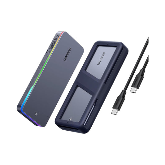 ENCLOSURE UGREEN ADAPTADOR M2 NVME / SATA 2230 2242 2260 2280 M KEY 20GBPS USB-C BORDES RGB (CM777 25665)