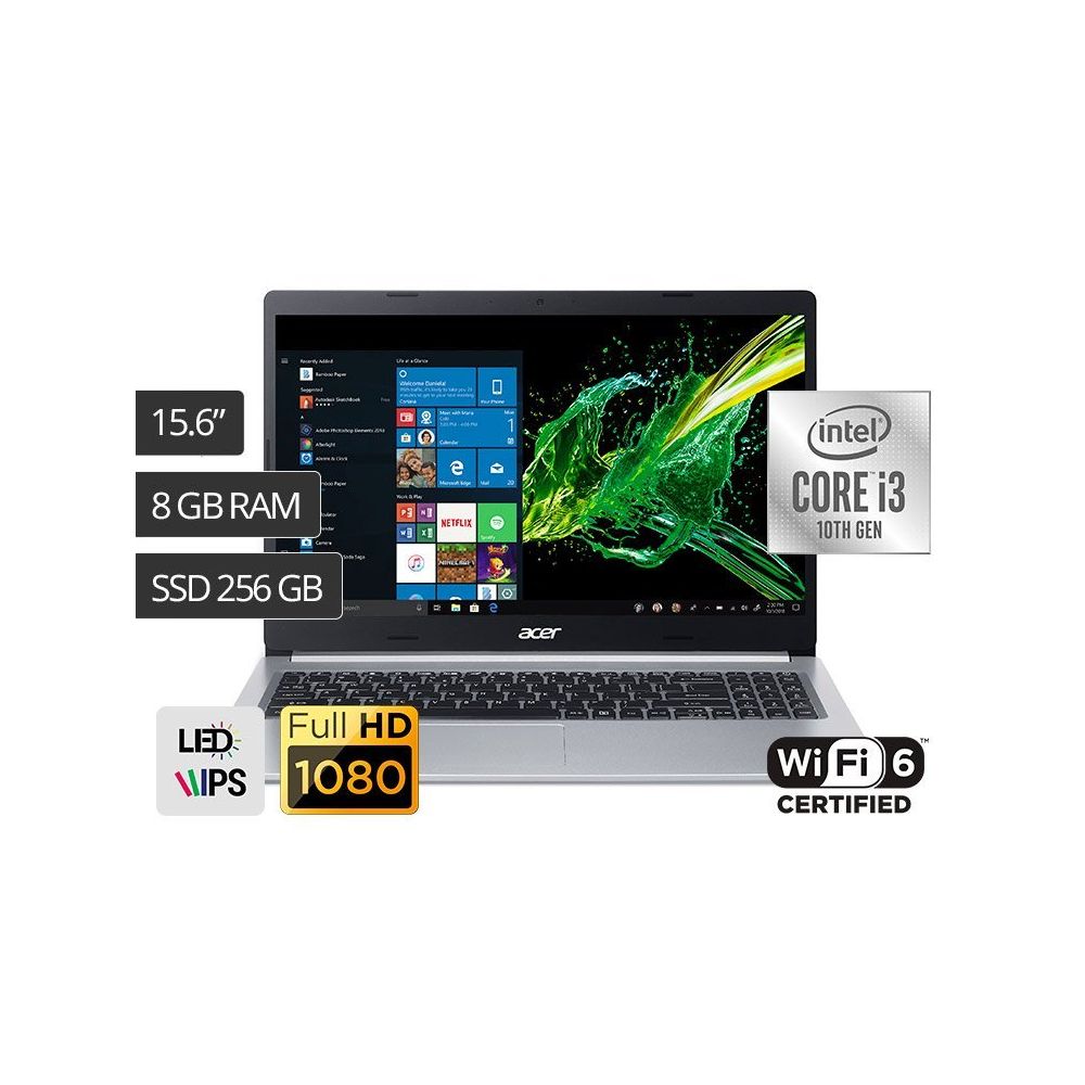 Laptop ACER ASPIRE 5 A515 15.6' FHD CORE I3 10MA 8GB 256GB SSD W10 (A515-54-30MJ)