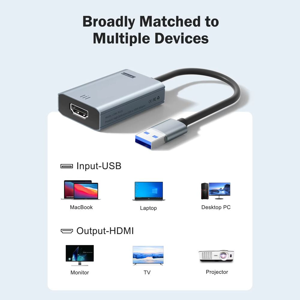 ADAPTADOR VIDEO LEMORELE USB A HDMI WINDOWS MAC EXTENDED MODE MIRROR MODE