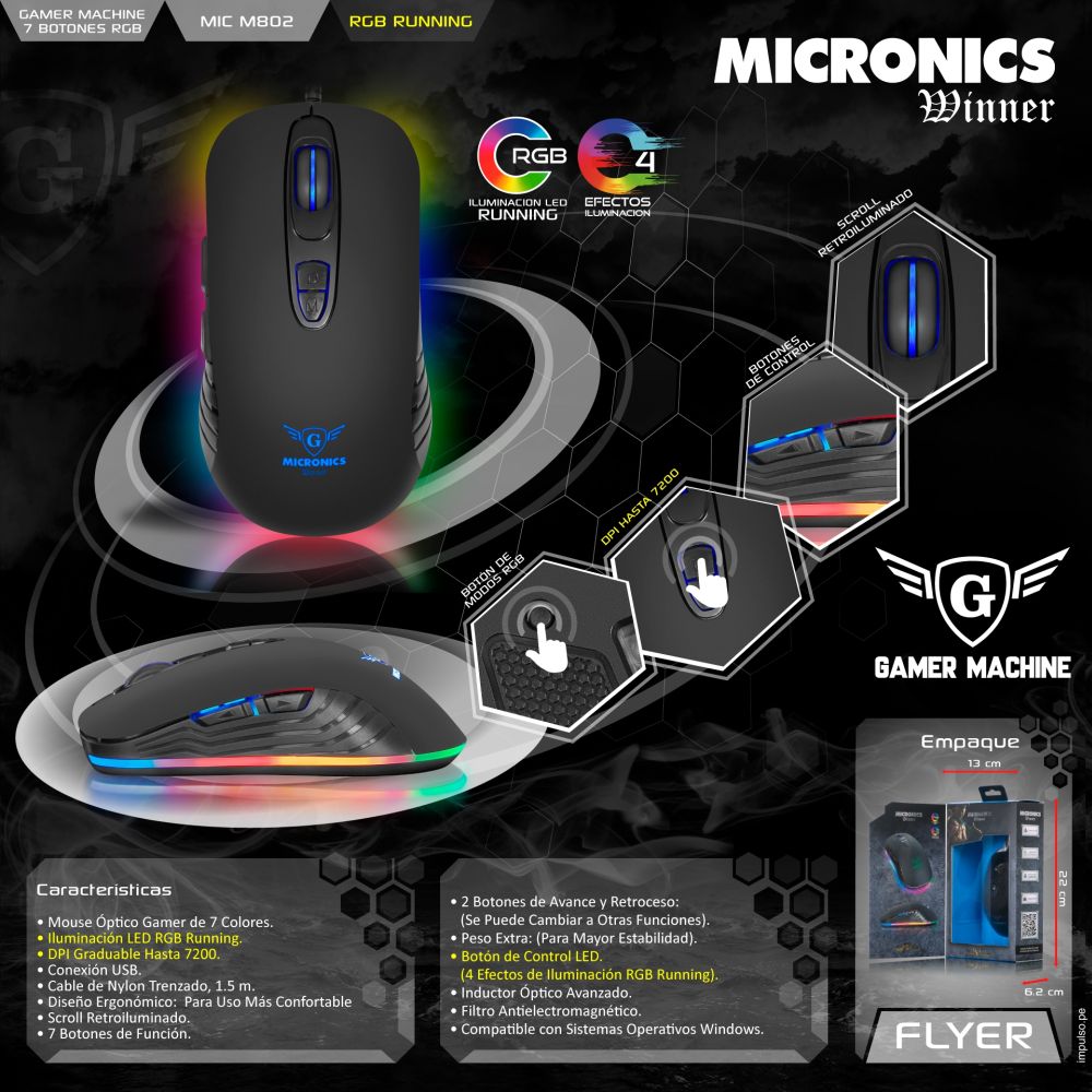 Mouse Micronics Gaming Winner MIC M802 LED RGB 7Botones