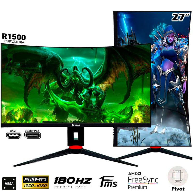 MONITOR CURVO TEROS TE-2766G 27' VA FULL HD 180HZ 1MS DP HDMI VESA PIVOTE GIRO AJUSTE DE ALTURA