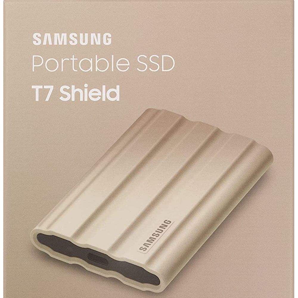 Disco SSD externo SAMSUNG BEIGE T7 SHIELD 2TB 3.2 TIPO C 1050MB/S