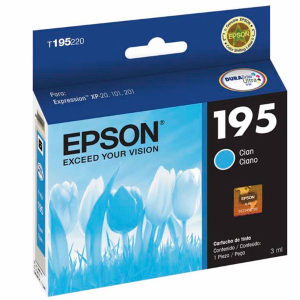 CARTUCHO EPSON 195 CIAN PARA XP20 XP101 201 204 XP-211 214 401 411 - T195220