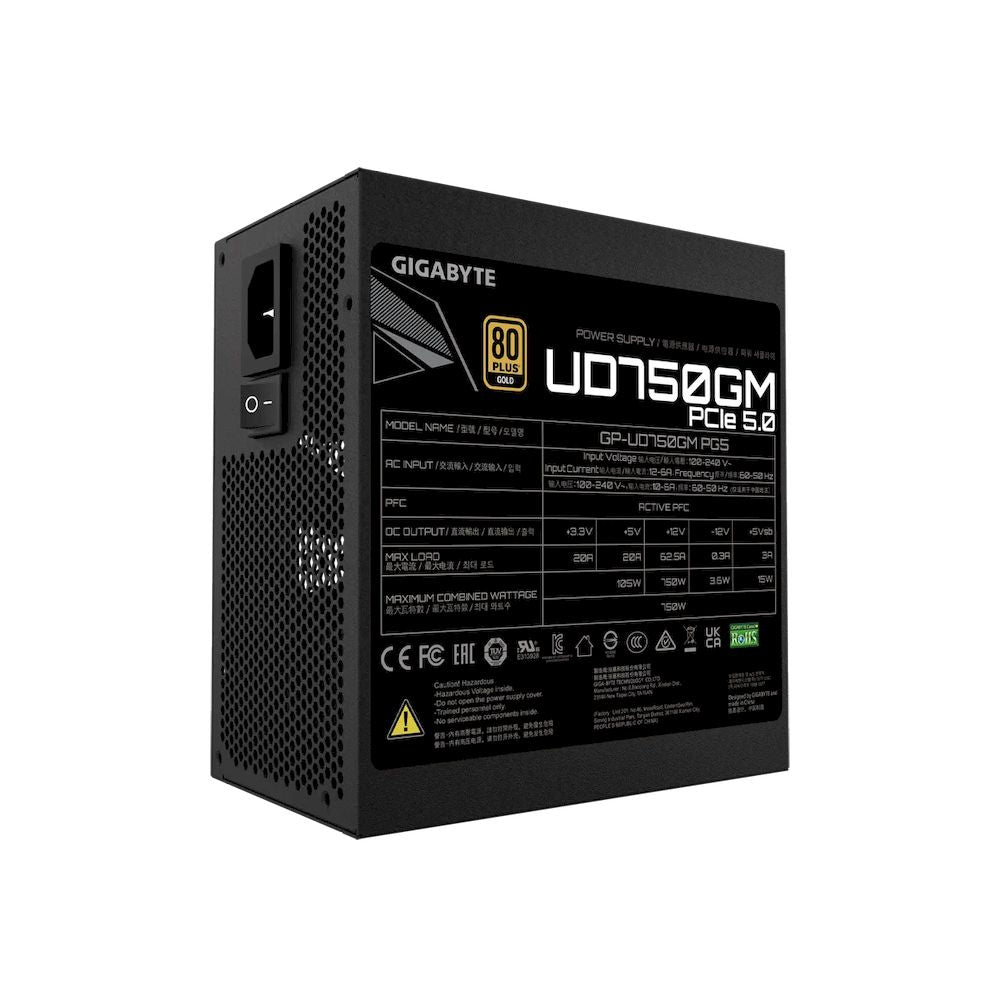 Fuente GIGABYTE GP-UD750GM PG5 ATX 750W MODULAR FULL 12-6 A FAN PG5 240V 50/60HZ 80 PLUS GOLD GAMER