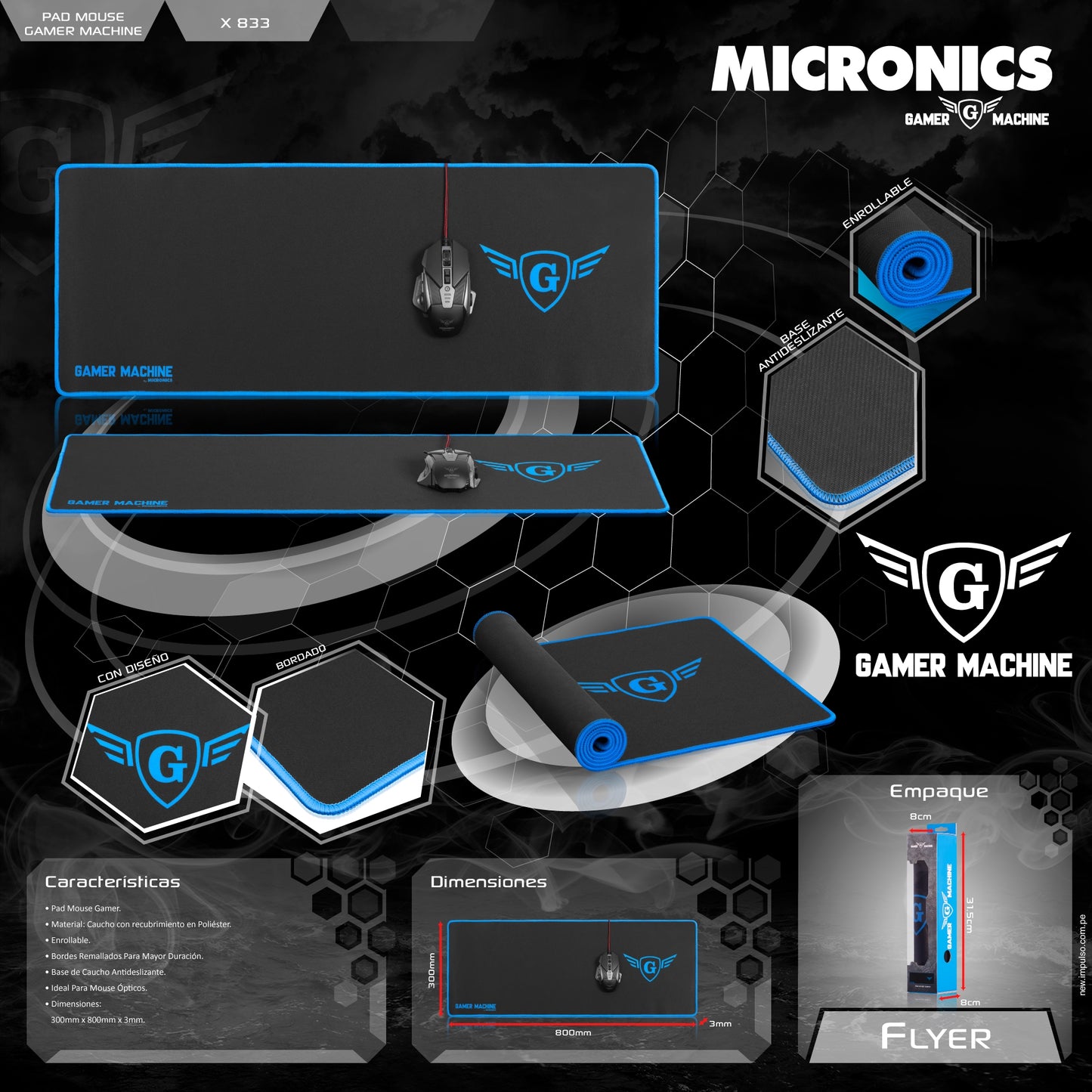 Pad Mouse Micronics GAMER MACHINE - X833 ANTIDESLIZANTE