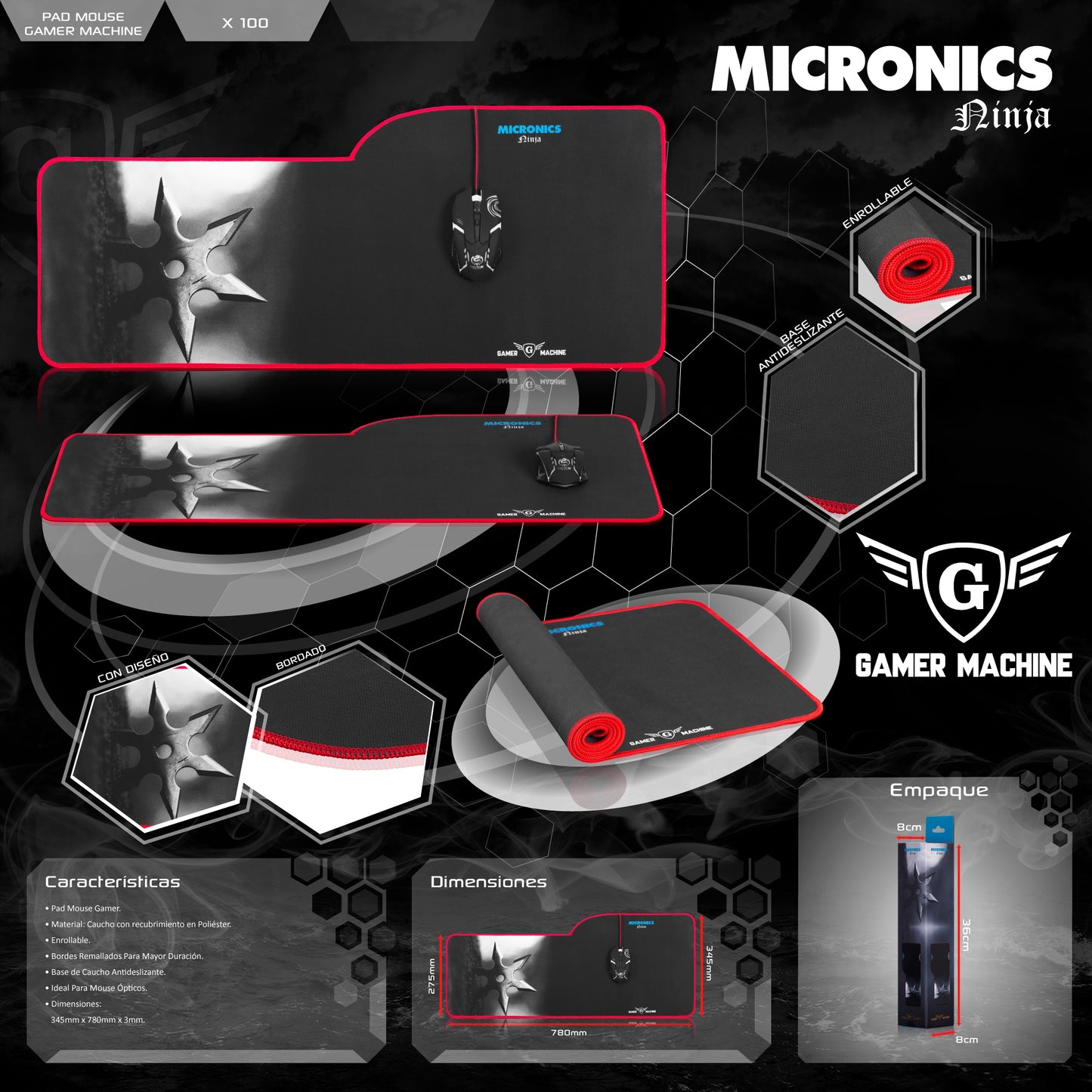 Pad Mouse GAMER Micronics NINJA - X100 IDEAL PARA OPTICOS