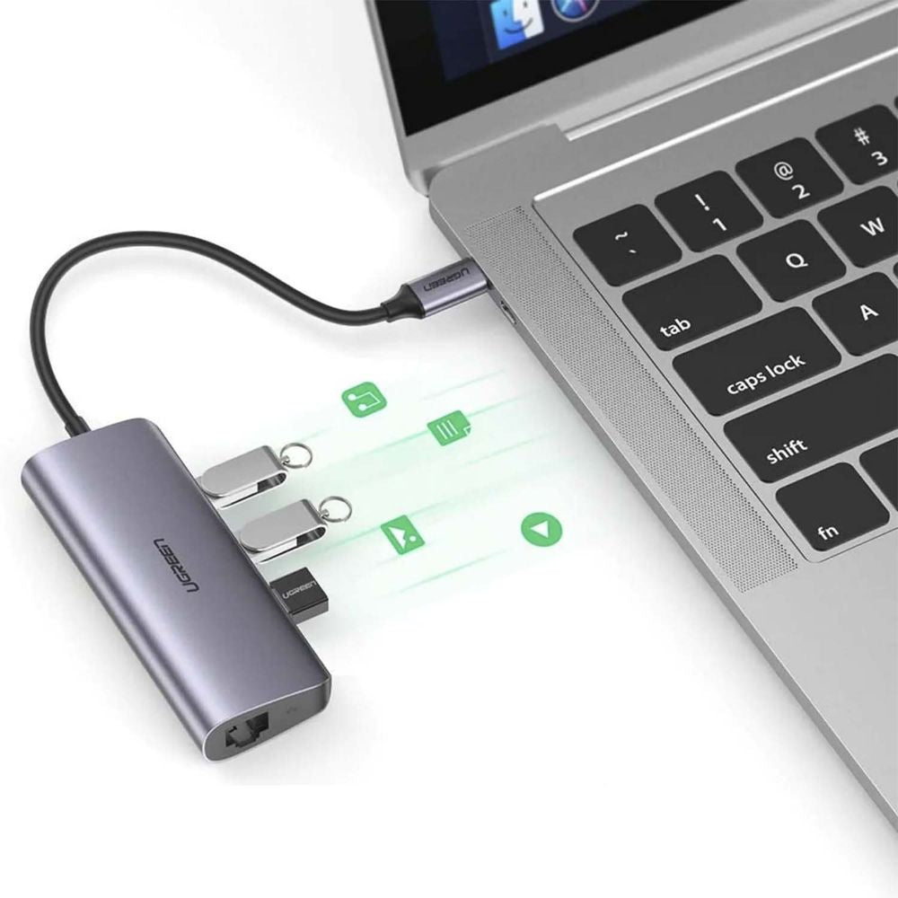 ADAPTADOR UGREEN MULTIFUNCIÓN, USB-C a 3 x USB, RJ45, Mini USB 1000Mbps