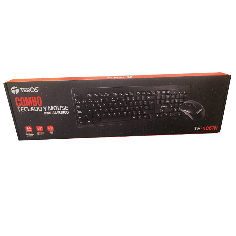 Kit Teclado y Mouse Teros TE4061N, USB, acabado elegante, Negro, Español, Óptico