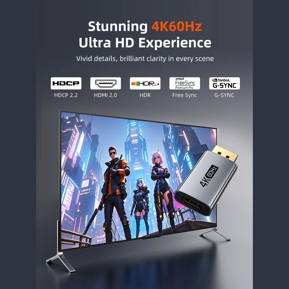 Adaptador DP a HDMI DisplayPort a HDMI 4K PARA PC TV LAPTOP PROYECTOR