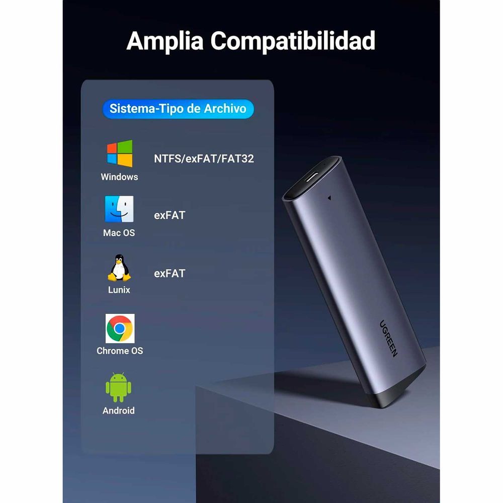 ADAPTADOR SSD m.2 UGREEN CM767 ENCLOSURE SSD M.2 NVME ALUMINIO 2230 2242 2260 2280 10GPBS USB-C ( 32567 )