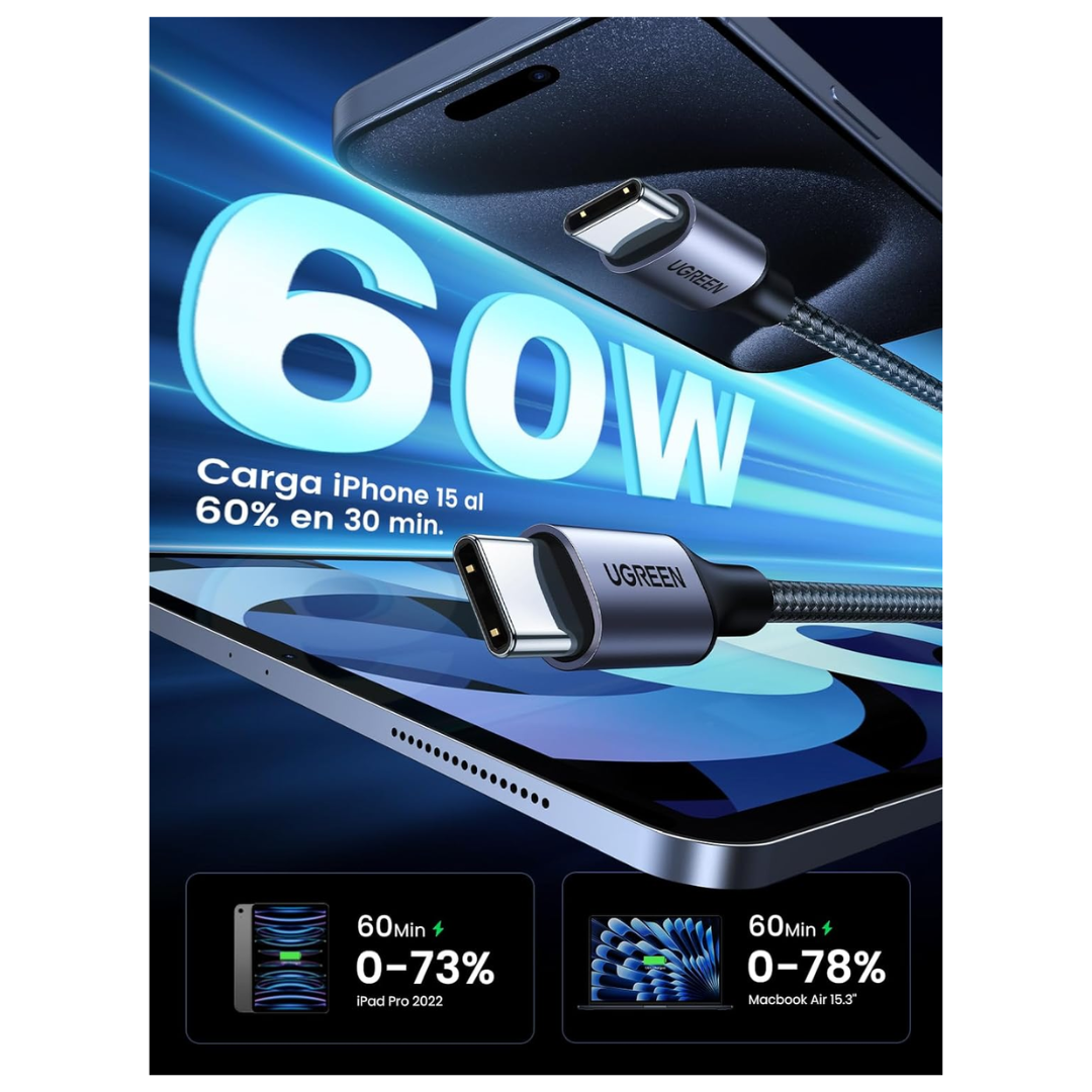 CABLE CARGADOR UGREEN USB C A USB C CARGA RÁPIDA 60W US261