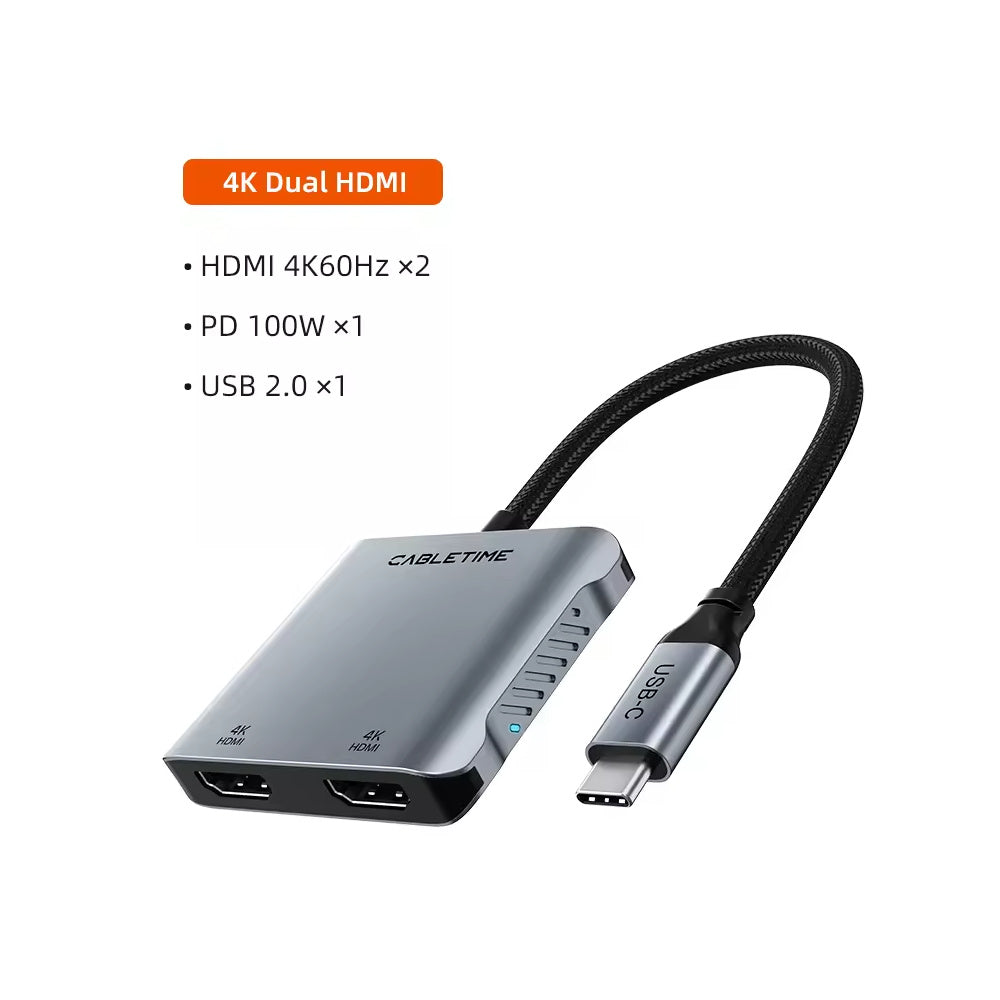 ADAPTADOR VIDEO USB C A HDMI 2 SALIDAS HDMI PC MAC IPAD (CT-CM2H4K-AG)