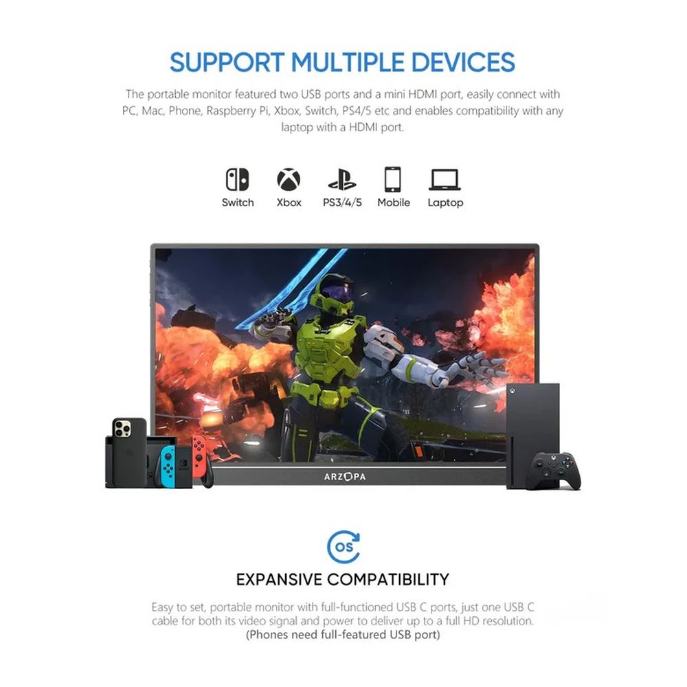 MONITOR PORTÁTIL ARZOPA Z1FC 16.1" 1920x1080 IPS USB-C HDMI