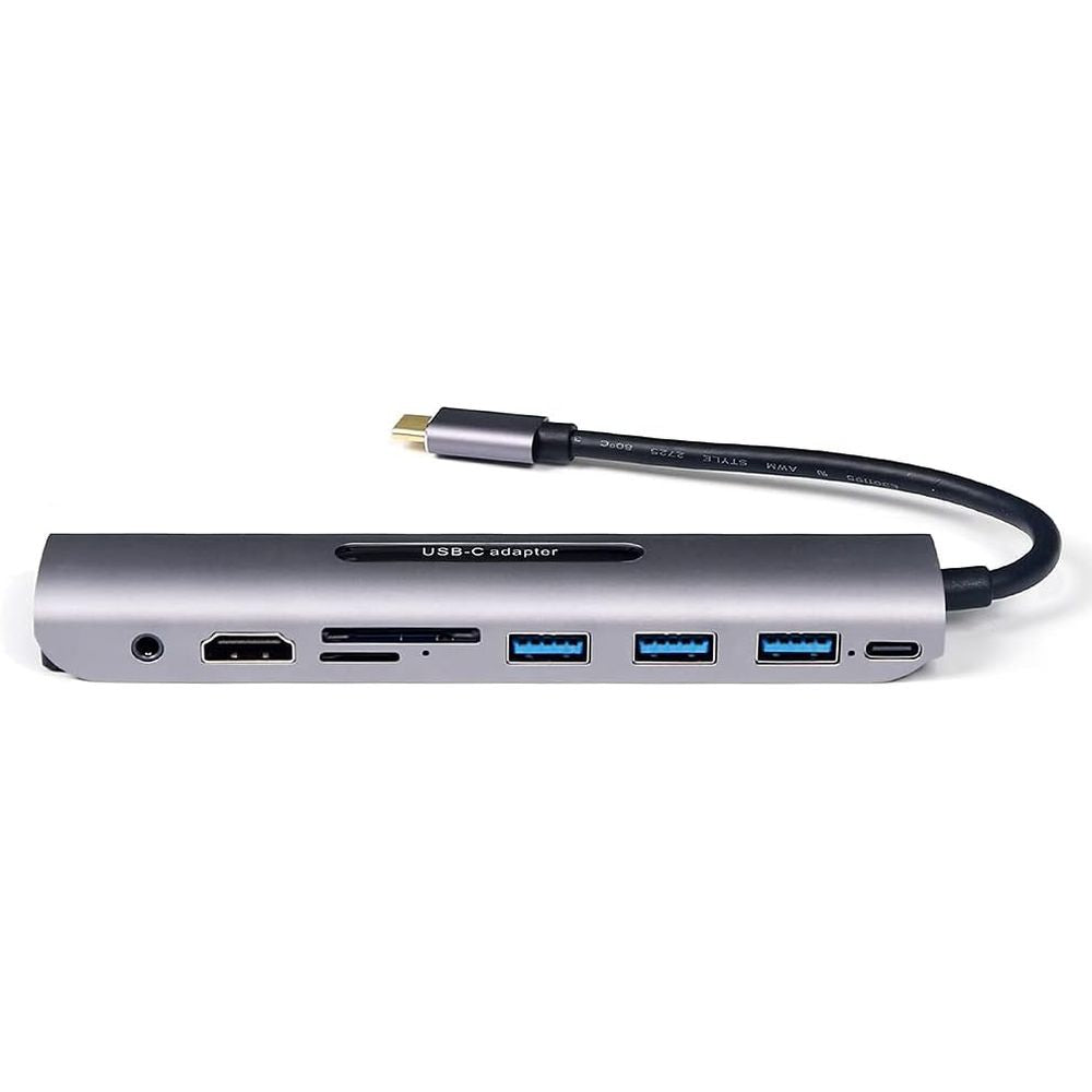 Adapatador multipuerto V161B 9-en-1 Tipo-C a HD, VGA, USB 3.0, SD, 0.138 in Audio, TF Lector HUB