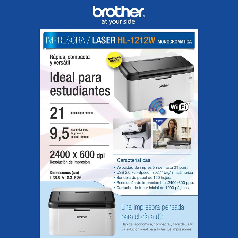 Impresora Brother Laser Monocromática HL-1212w Negro rapida