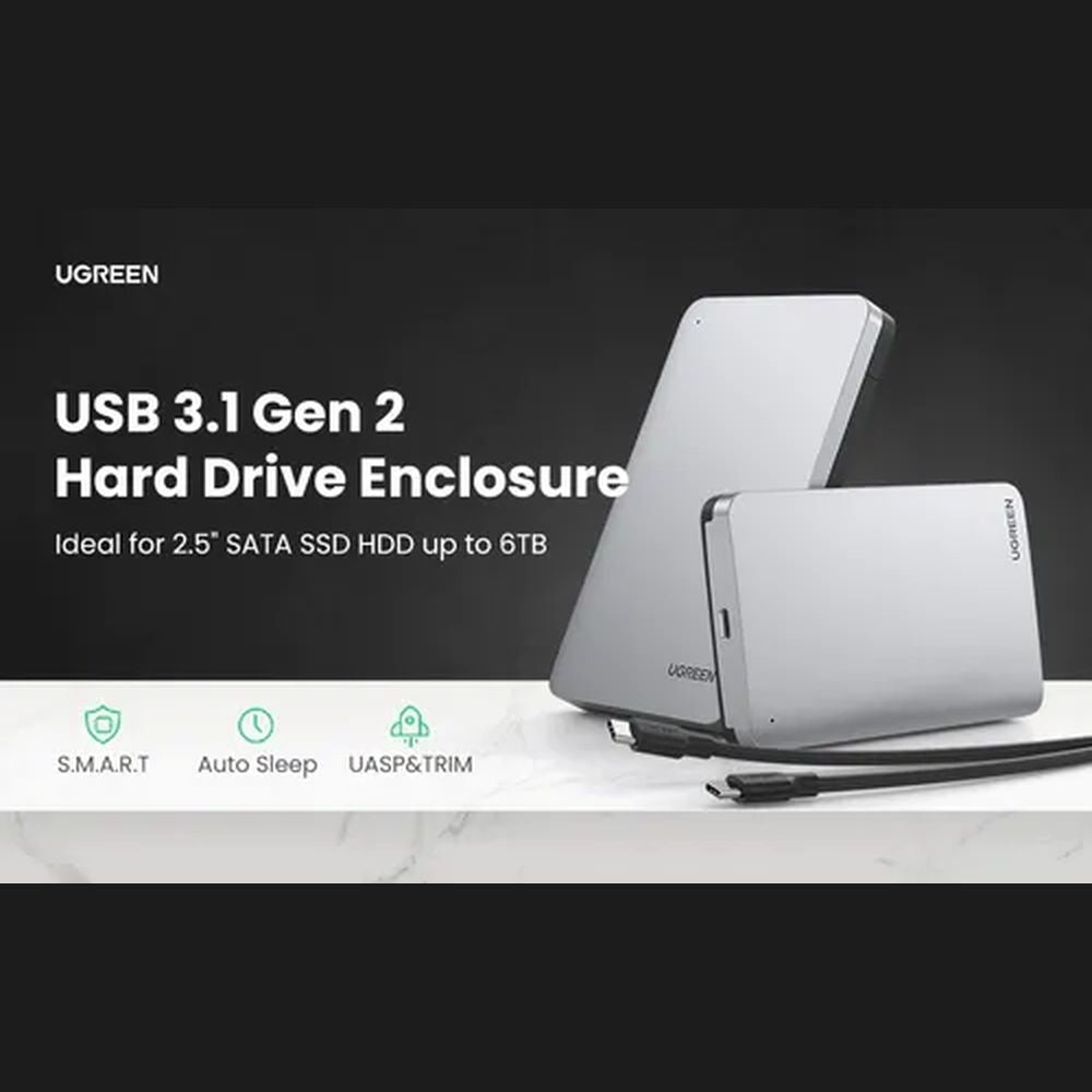 ENCLOSURE SATA 2.5' UGREEN USB 3.1 GEN 2 HARD DRIVE 2.5" SSD & HDD 6GBPS ALUMINIO UGREEN 70499