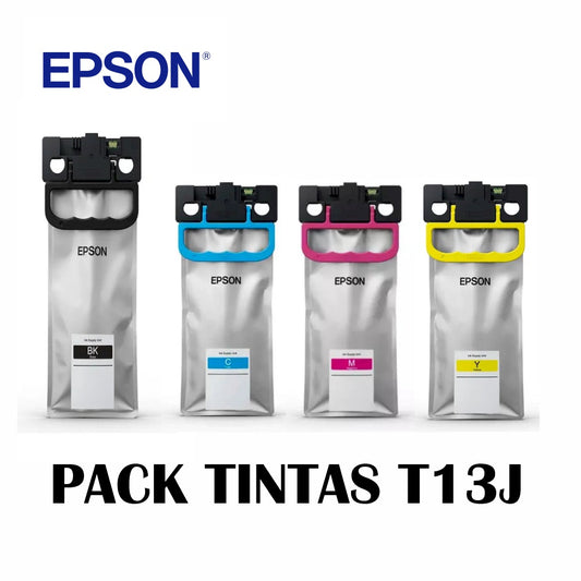 PACK X4 BOLSA DE TINTA EPSON DURABRITE PRO T13J EM-C8100 EM-C8101 NEGRO 373ML COLORES 204ML