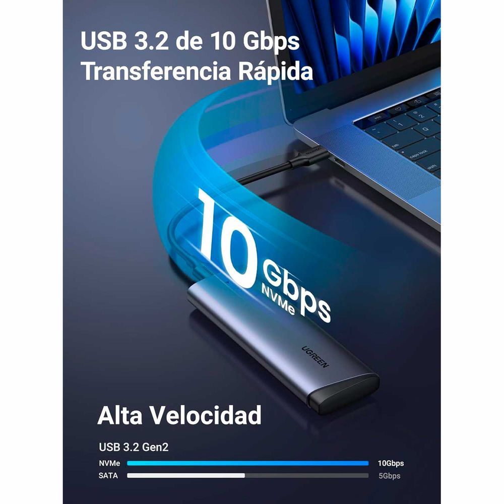 ADAPTADOR SSD m.2 UGREEN CM767 ENCLOSURE SSD M.2 NVME ALUMINIO 2230 2242 2260 2280 10GPBS USB-C ( 32567 )