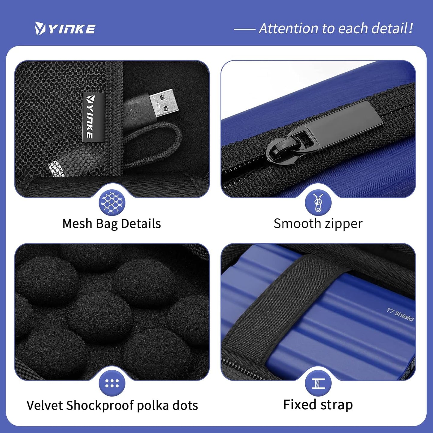 FUNDA YINKE AZUL PARA DISCO DURO T7, T7 SHIELD, TOUCH PORTATIL AZUL
