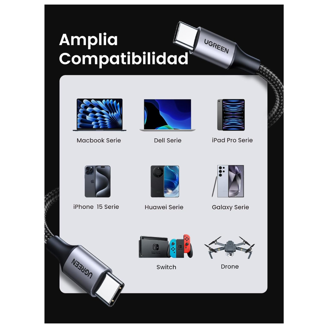 CABLE CARGADOR UGREEN USB C A USB C CARGA RÁPIDA 60W US261