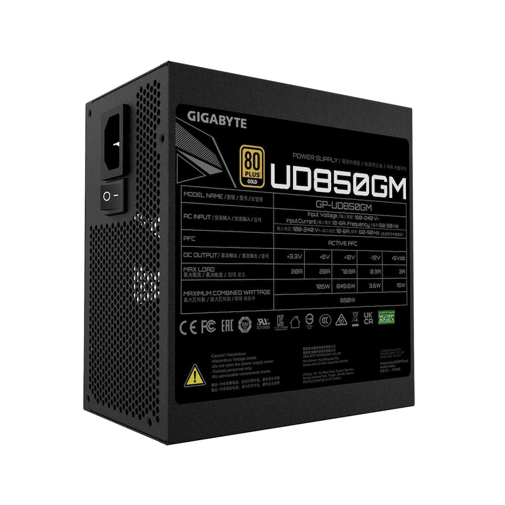 Fuente GIGABYTE GP-UD850GM ATX 850W 240V MODULAR FULL 12-6 A  80 PLUS GOLD PFC HYB FLOPPY