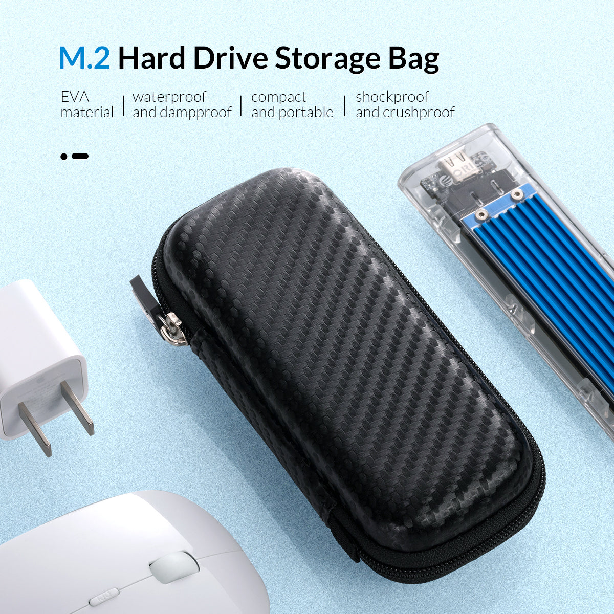 FUNDA ORICO PARA DISCO SSD M.2 Nvme Externo MATERIAL EVA NEGRO RESISTENTE (PN M2PH01-BK-BP)