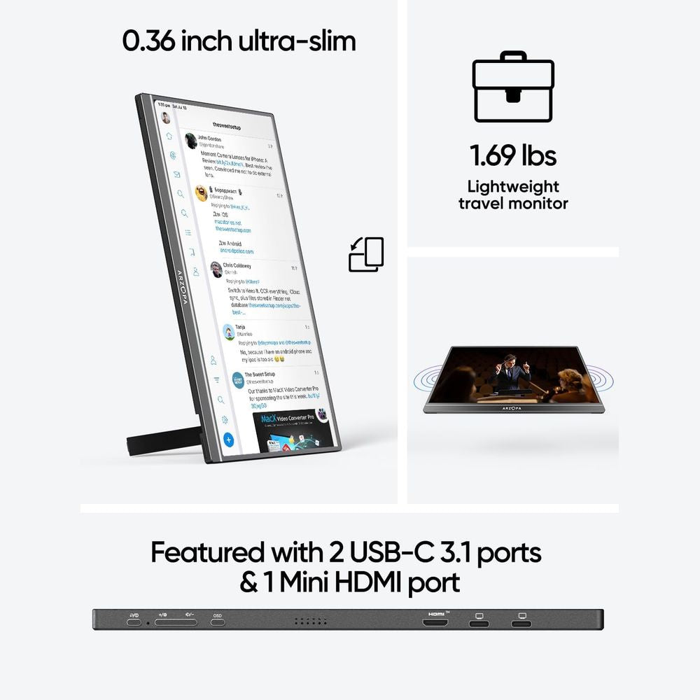 MONITOR PORTÁTIL ARZOPA Z1C 16" IPS Full HD 1080p USB C HDMI Samsung DEX