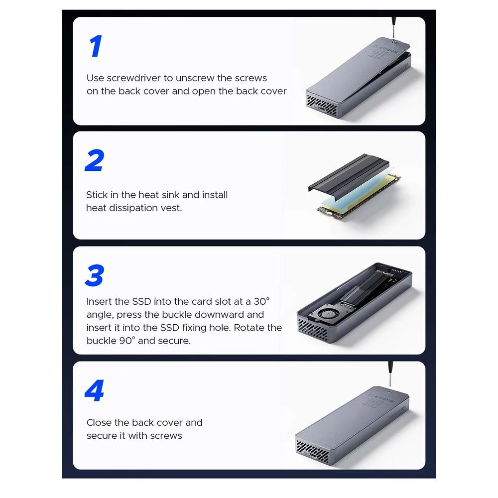 ENCLOSURE M2 NVME CNM2-U4 USB4 Tipo-C THUNDERBOLT 4/3 40GBPS SSD 2230 2242 2260 2280 KEY M COMPATIBLE UASP TRIM (CNM2-U4-GY)