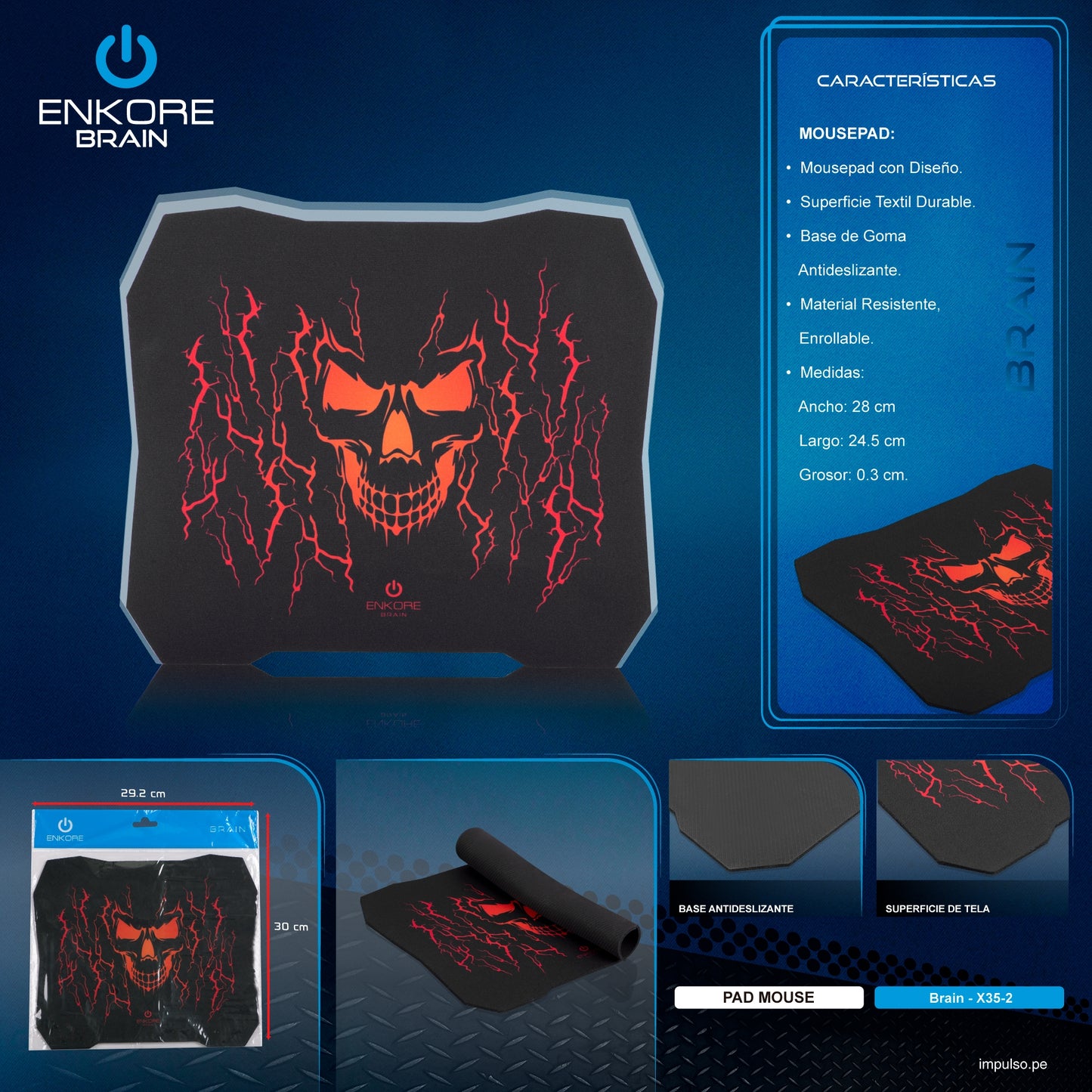 PAD MOUSE GAMER ENKORE BRAIN - X35-2 Base Antideslizante