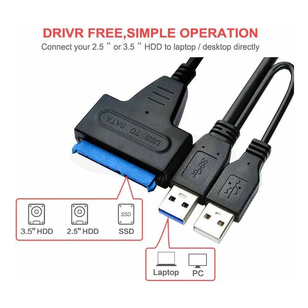 Cable Sata A Usb 3.0 Adaptador Para Disco Duro 2.5 4tb Color Negro
