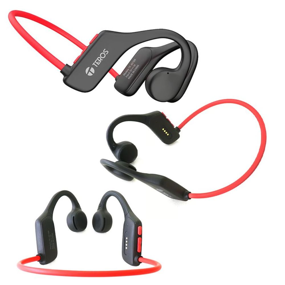 Audífono de conducción de aire TEROS TE-8078R bluetooth 15 Metros rojo /gris