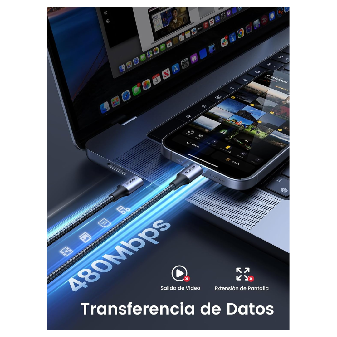 CABLE CARGADOR UGREEN USB C A USB C CARGA RÁPIDA 60W US261