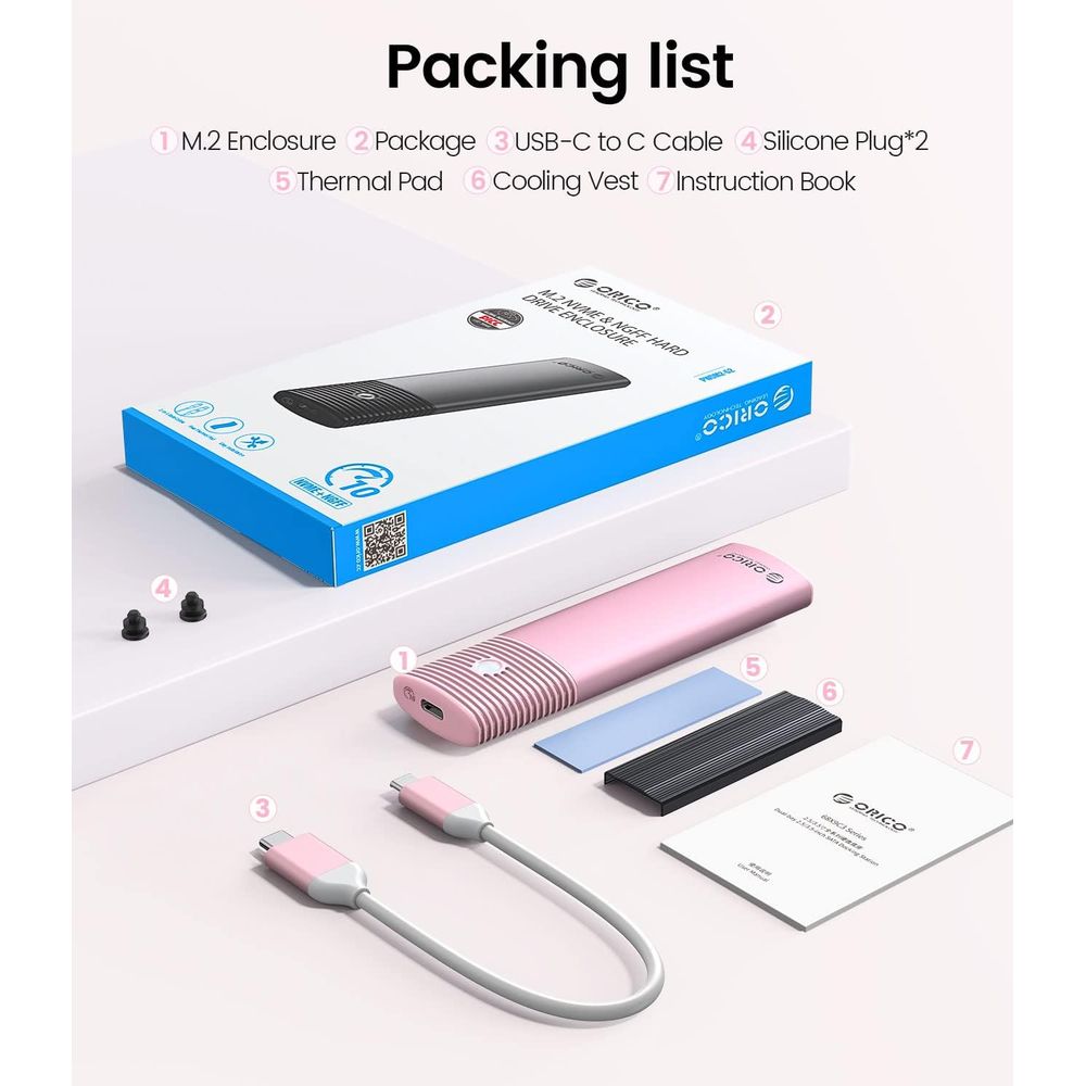 ENCLOSURE ORICO SSD M.2 NVMe 10Gbps ROSADO PWM2-G2-PK CASE SSD ROSA