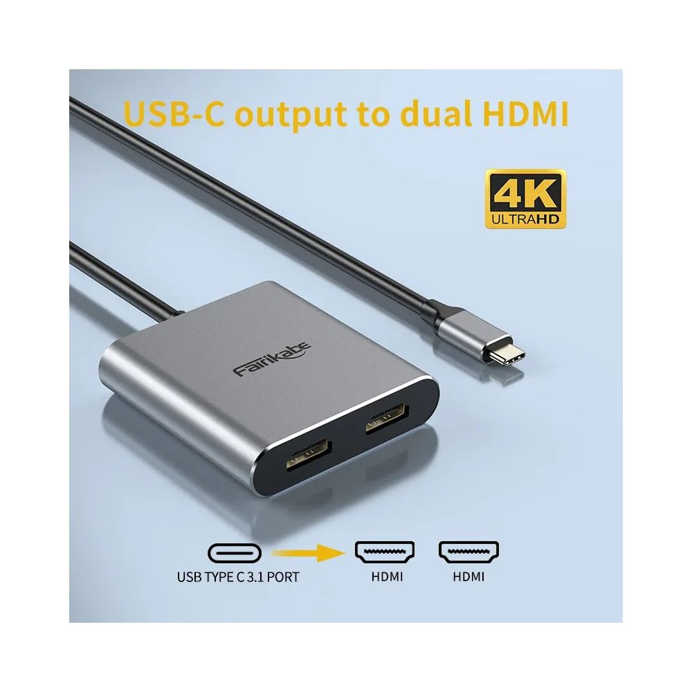 ADAPTADOR VIDEO USB C A HDMI 2 SALIDAS HDMI PC MAC IPAD