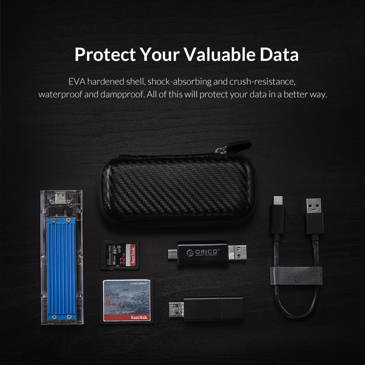 FUNDA ORICO PARA DISCO SSD M.2 Nvme Externo MATERIAL EVA NEGRO RESISTENTE (PN M2PH01-BK-BP)
