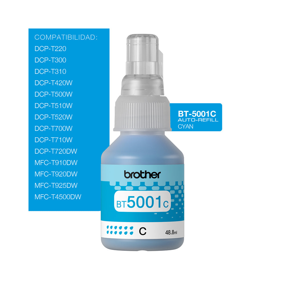 Botella de Tinta BROTHER bt5001C bt5001 5001 5001C AZUL CIAN CYAN OEM SIN CAJA T220 T300 T310 T420W T500w T510W T520W T700w T710W T720DW T800w T810W T820DW T910DW T920DW T4500DW