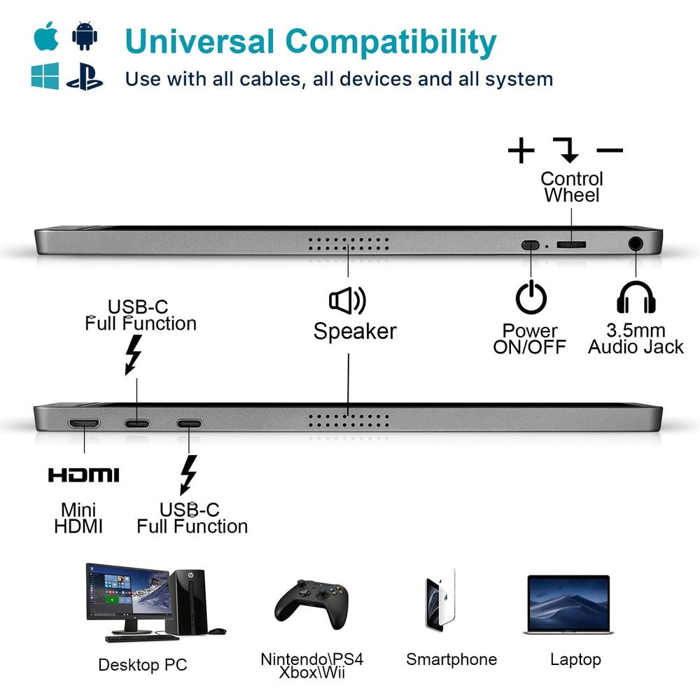 MONITOR PORTÁTIL KYY K3 15.6" IPS Full HD 1080p USB C HDMI INCLUYE FUNDA SMART