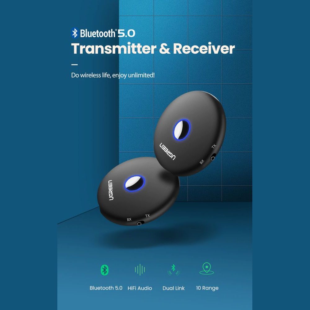 TRANSMISOR RECEPTOR UGREEN BLUETOOTH 5.0 APTX 2 AUDIFONOS (PN 40762)
