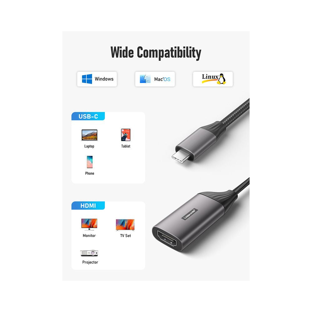 ADAPTADOR VIDEO LEMORELE USB-C a HDMI 4K ADAPTADOR CABLE HDTV LAPTOP A PANTALLA