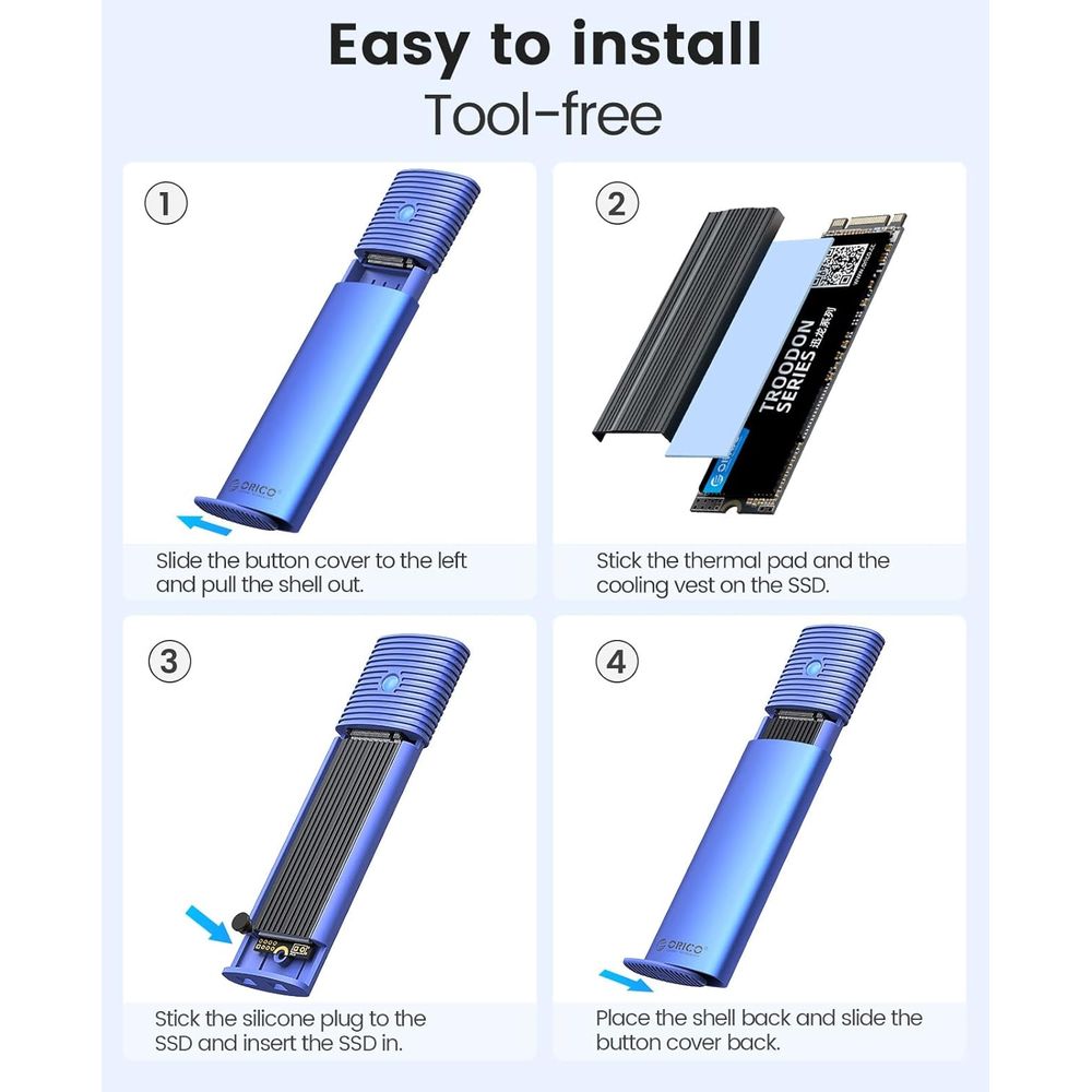 ENCLOSURE ORICO SSD M.2 NVMe 10Gbps AZUL PWM2-G2-BK CASE SSD
